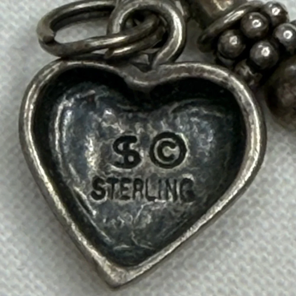Vintage Sterling Silver Charm Bracelet Multicolor Beads Heart Toggle Boho